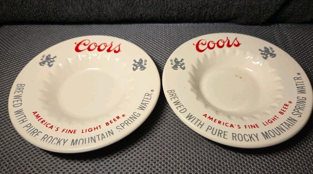 Vintage Coors Beer Ceramic Ashtray Set Of 2 1970's